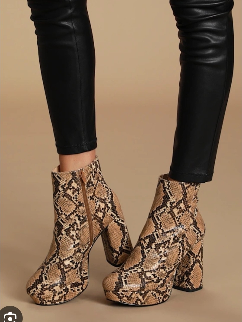 Steve Madde 5 Gusty Block Heel Boot Tan Snake Print Platform Zipper Size 10